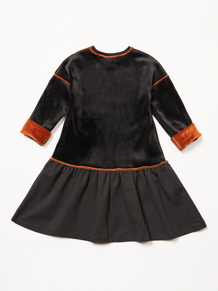 Colored Edge Shapes Dress Velour - Camel