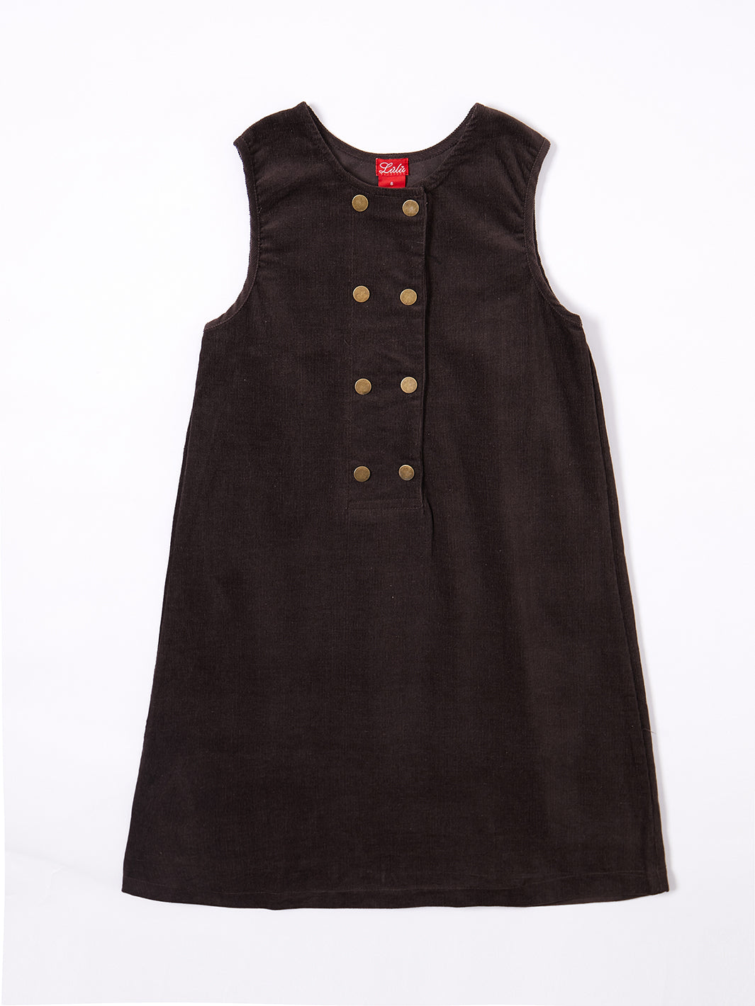 Corduroy Double Breasted Gold Button Dress - Brown
