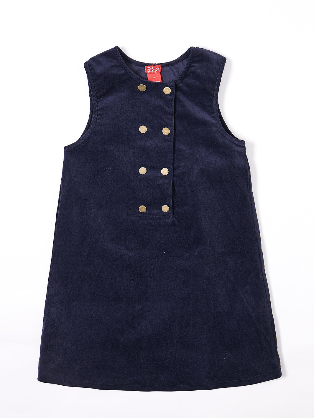 Corduroy Double Breasted Gold Button Dress - Dk. Navy