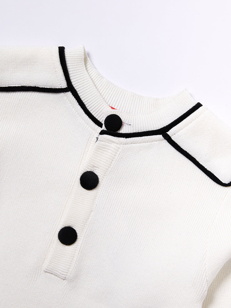 Velvet Trim Sweater - Off White