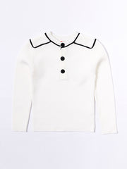 Velvet Trim Sweater - Off White