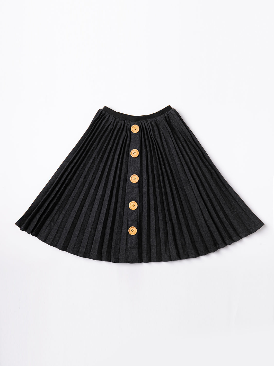 Accordion Pleats Wood Button Skirt - Charcoal