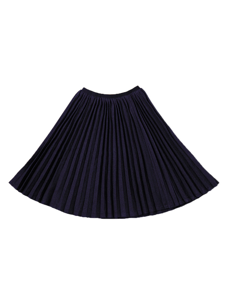 Accordion Pleats Wood Button Skirt - Navy
