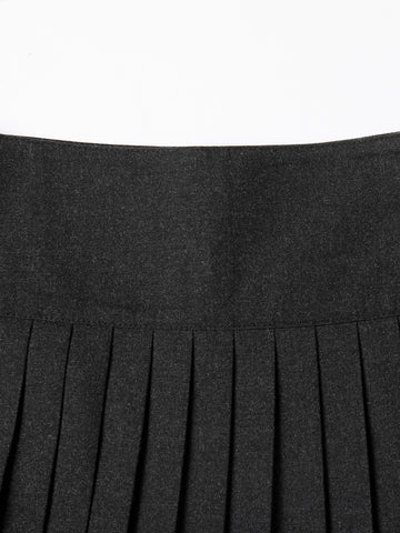 Knife Pleats Ribbon Skirt - Charcoal