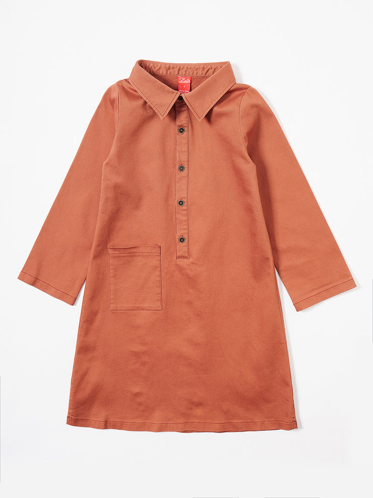 Shirt Collar Dress - Brick