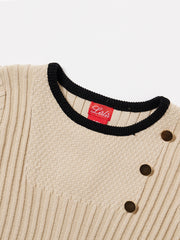 Short Sleeve Bib Buttons Sweater - Med. Beige