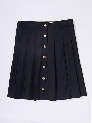 Wide Pleats Front Buttons Skirt - Black