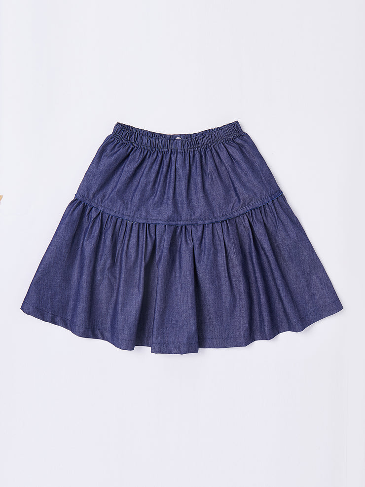 Denim Low Yoke Cut Skirt - Navy