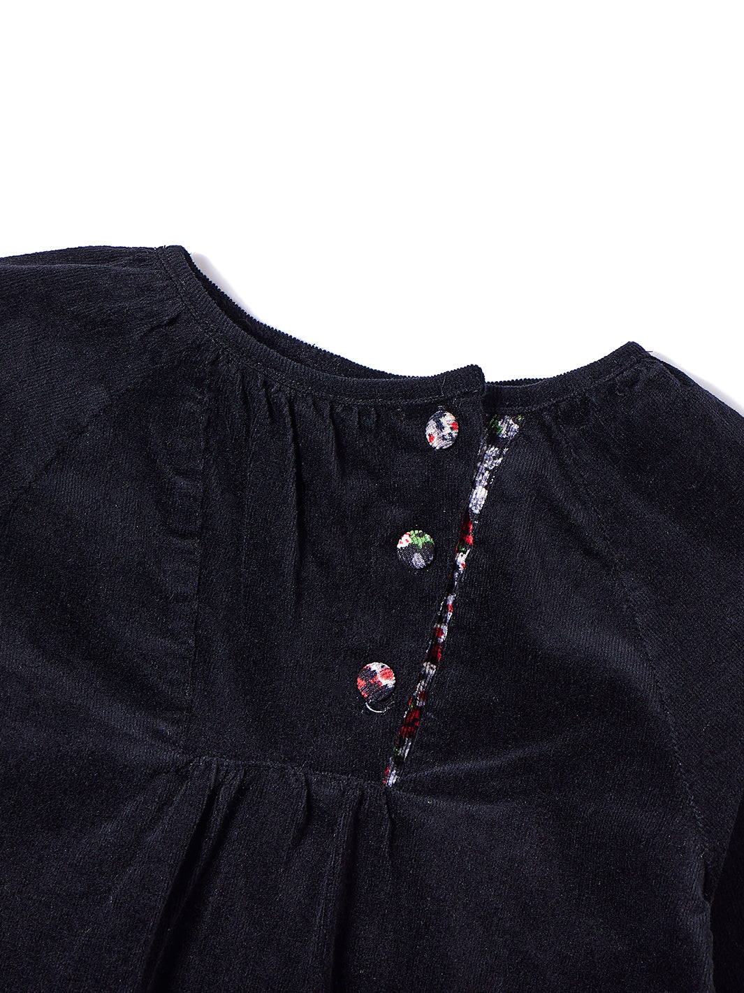 Floral Buttons Corduroy Bib Dress - Black