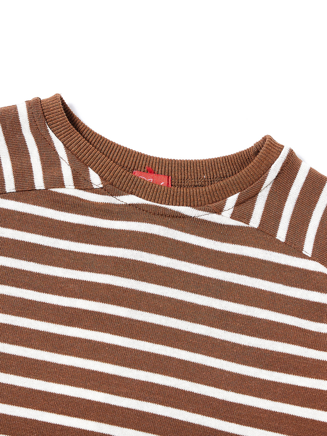 Shoulder Patch Classic Striped Top - Brown