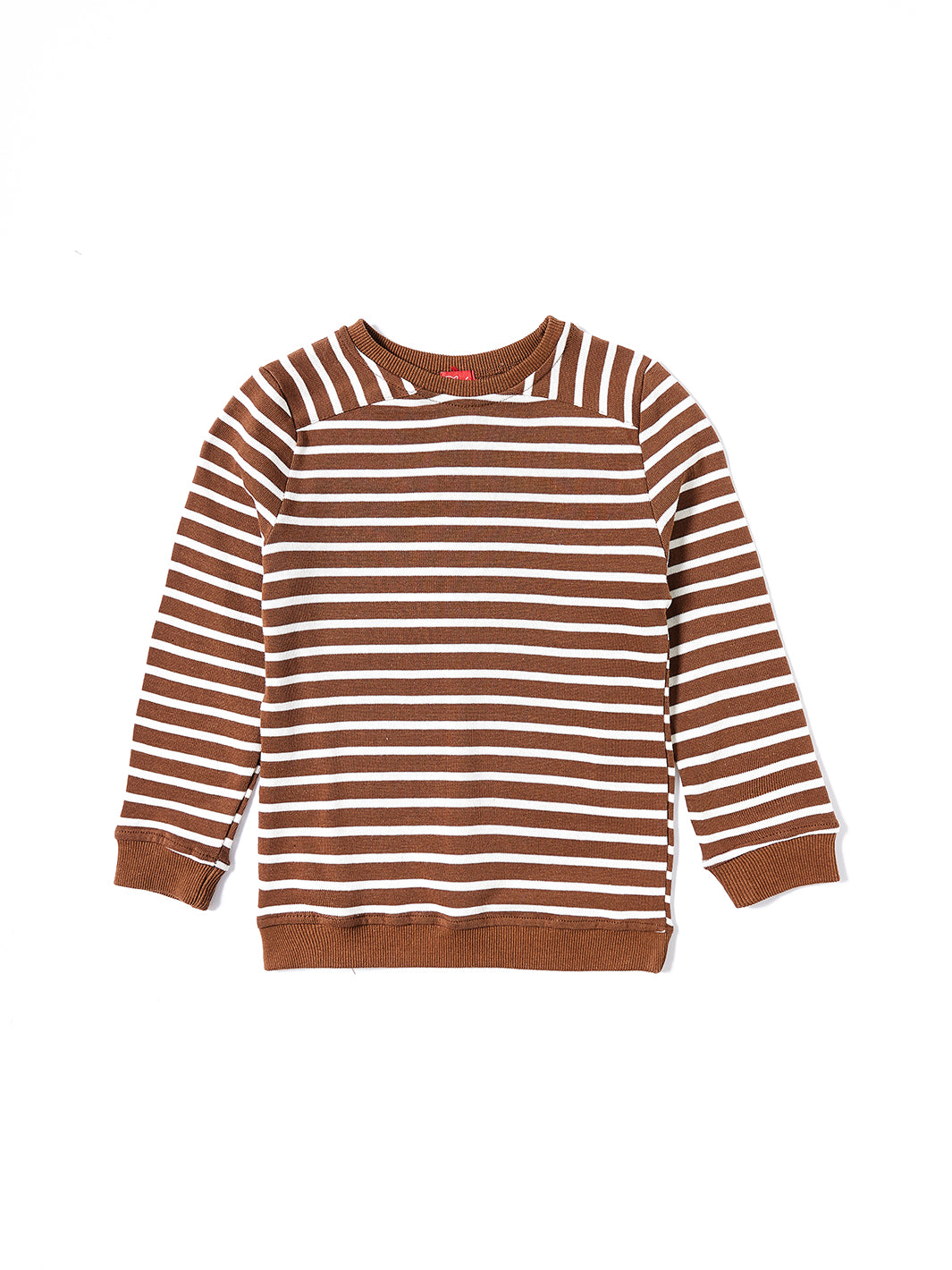 Shoulder Patch Classic Striped Top - Brown