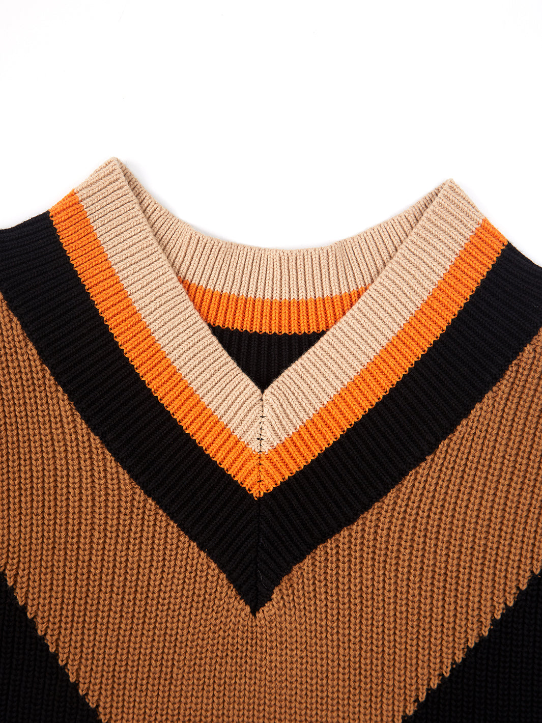 Wide Rib Striped V-neck Vest - Orange