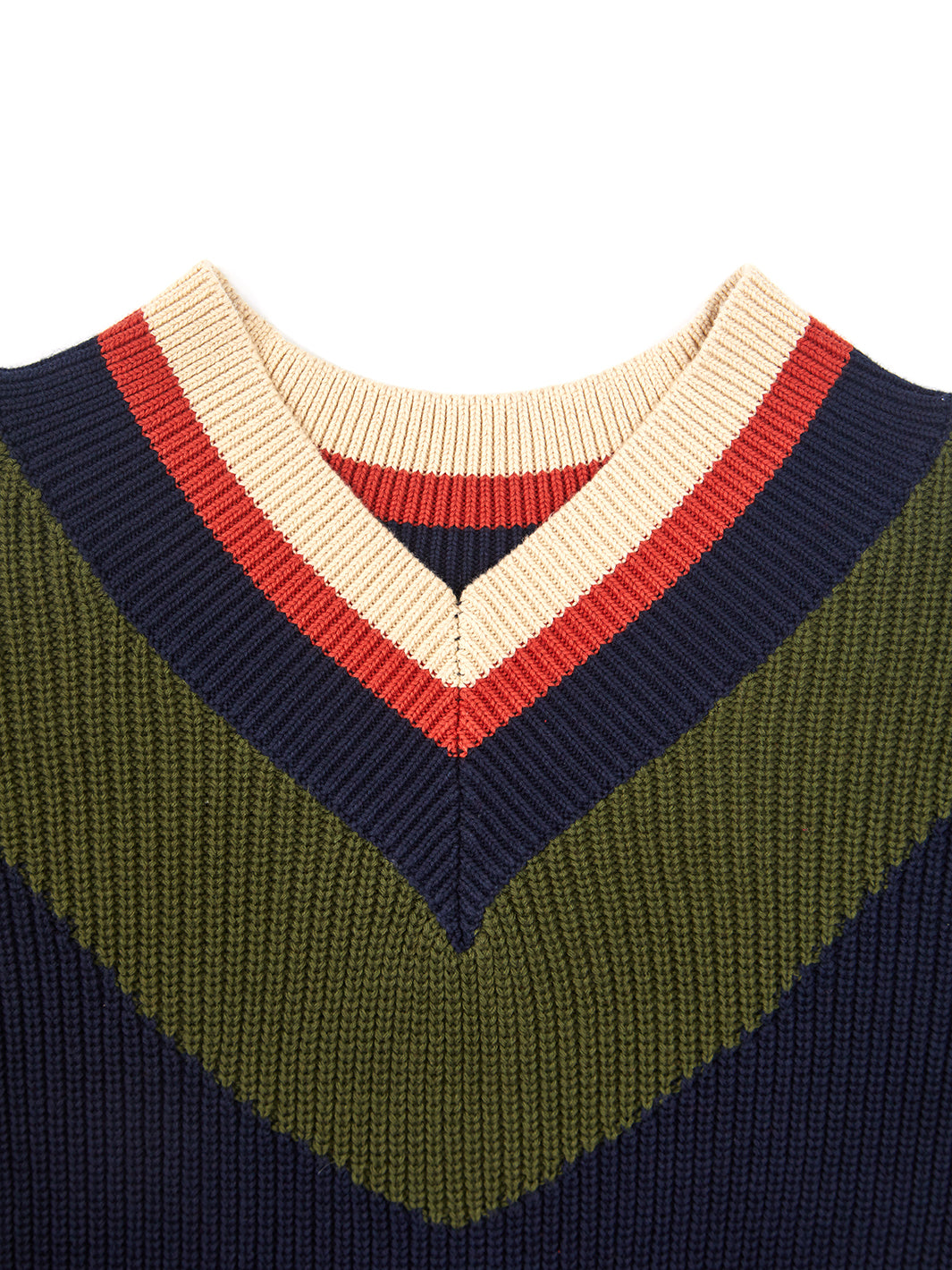 Wide Rib Striped V-neck Sweater