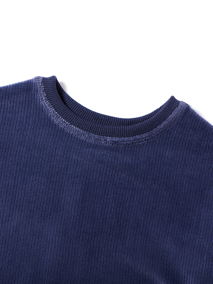 Pocket Wide Ribbed Top - Blue