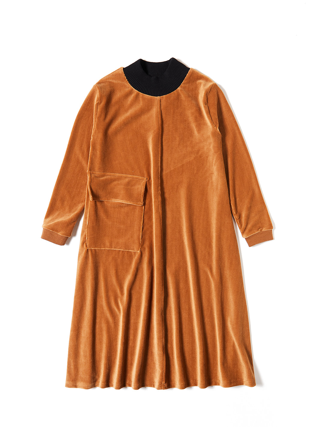 Mock Neck Velour Dress - Camel