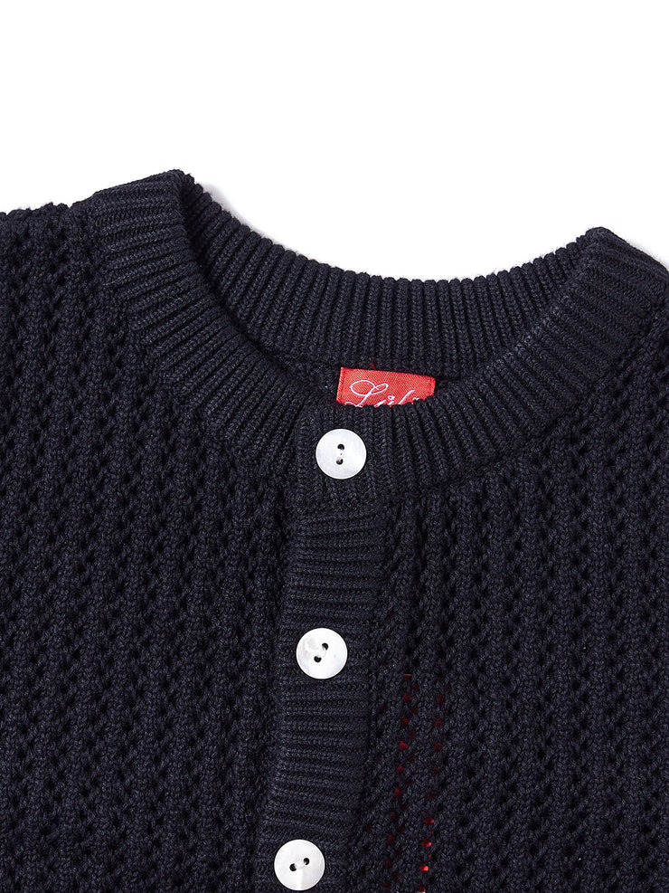 Cardigan Eyelet Sweater - Black