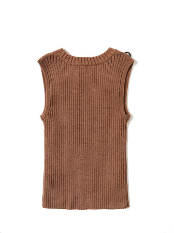 Strap With Buttons Vest - Camel