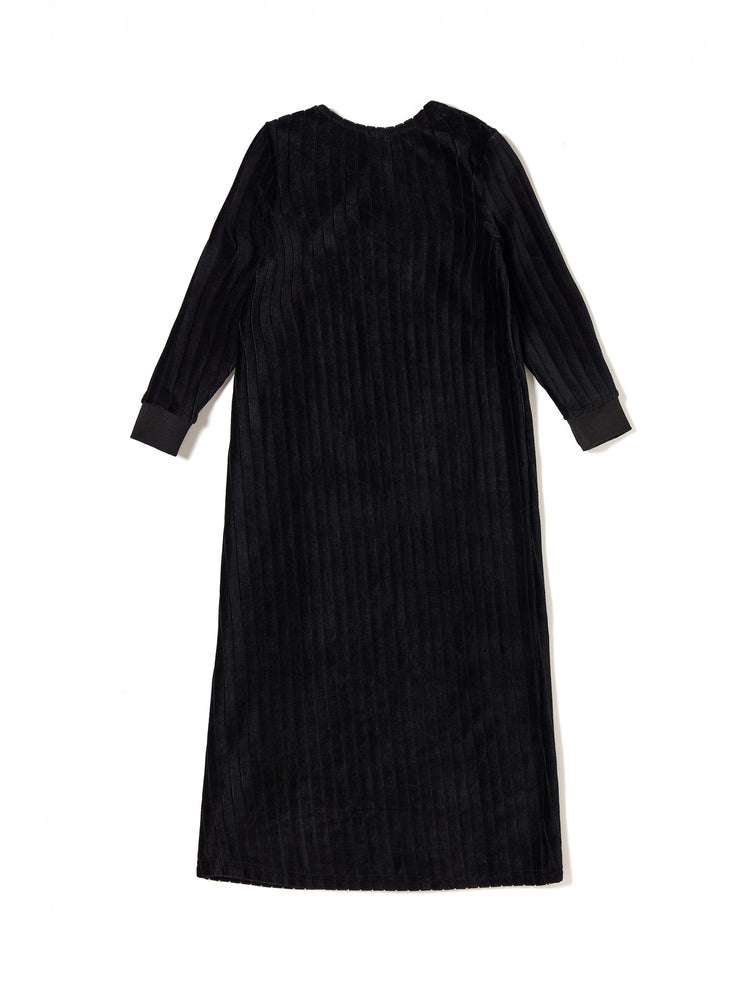 Rib Velour Lounge Dress - Black