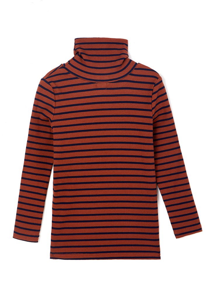Thin Stripes Turtleneck T-shirt - Brown