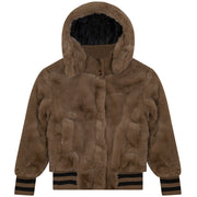 Mock Neck Fur Jacket - Camel
