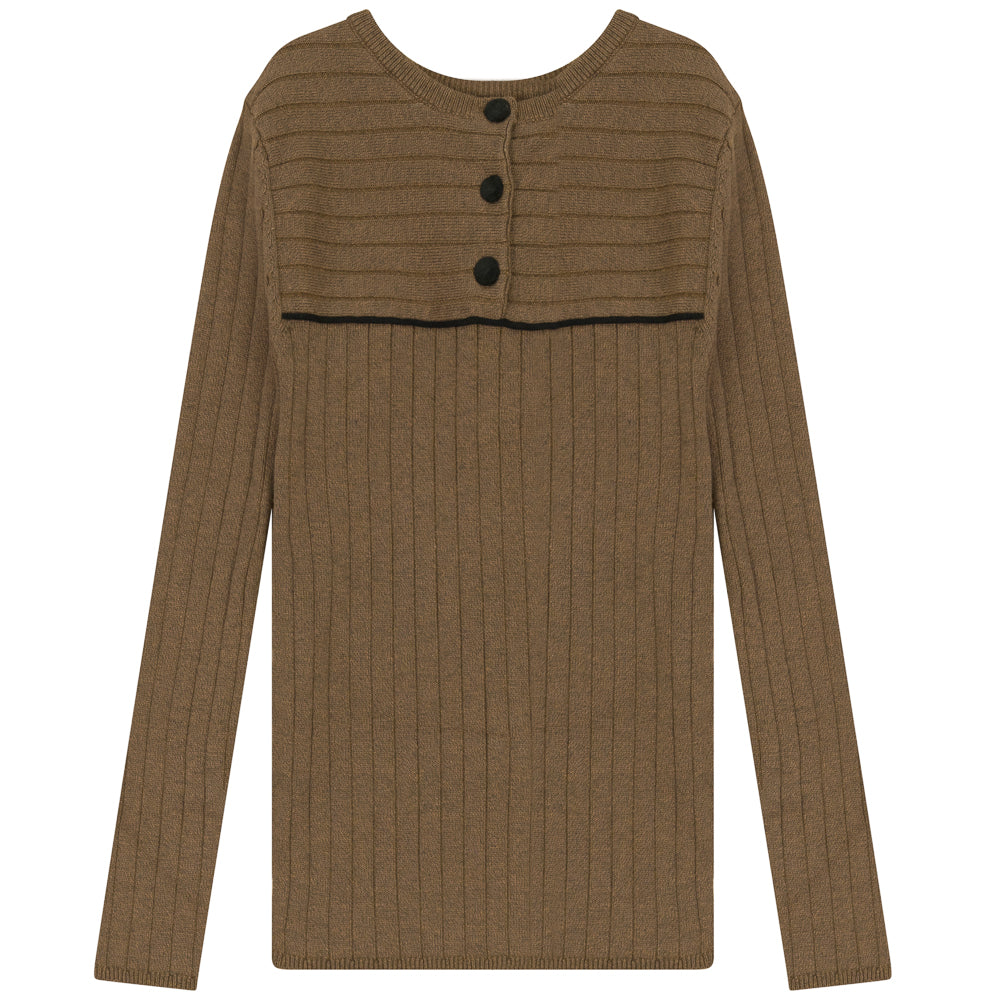 Combo Rib Design Sweater - Camel