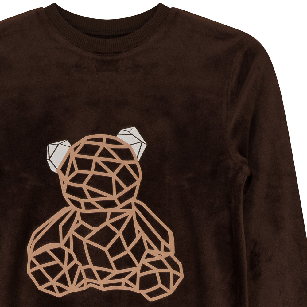 Geometric Bear Velour Top - Chocolate Brown