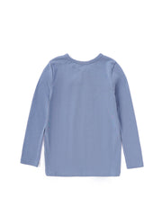 Solid Rib V-shape Placket Long Sleeves T-shirt - Deep Blue