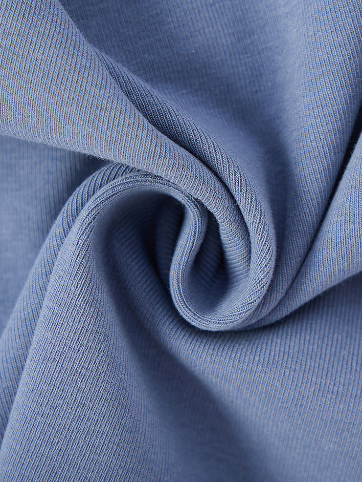 Solid Rib V-shape Placket Long Sleeves T-shirt - Deep Blue
