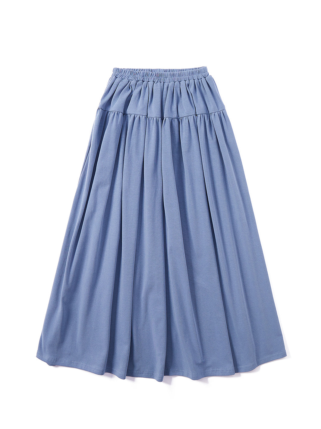 Basic Rib Gathers Long Skirt - Deep Blue