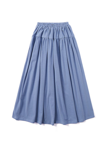 Basic Rib Gathers Long Skirt - Deep Blue