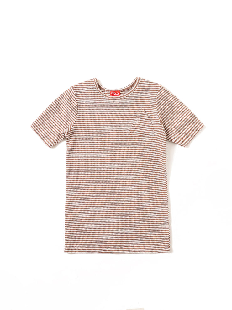 Waffle Stripe Triangle Pocket Short Sleeve T-shirt - Taupe