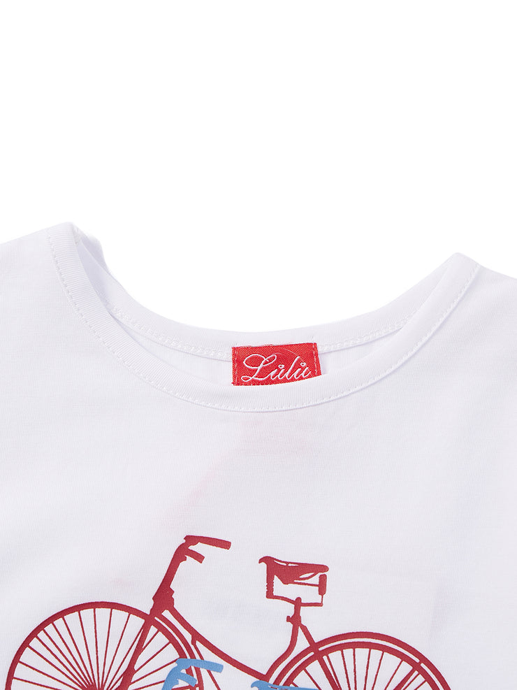 Bike Print T-Shirt - Pure White