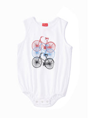 Bike Print Romper - Pure White