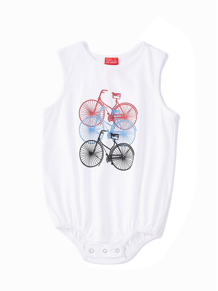 Bike Print Romper - Pure White