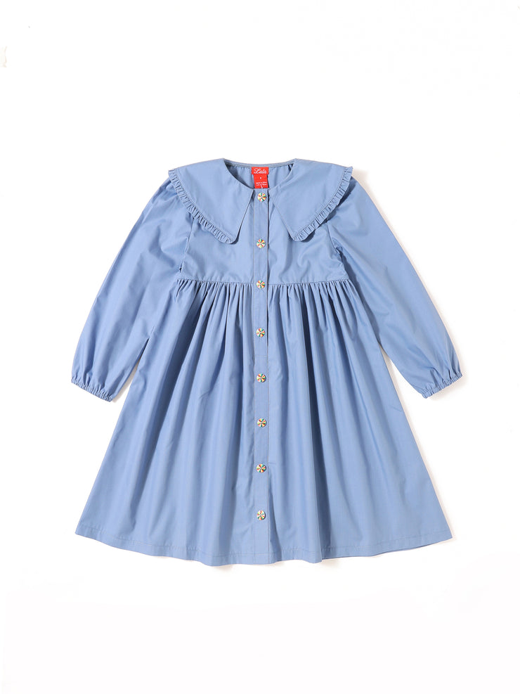 Big Collar Ruffle Dress - Blue