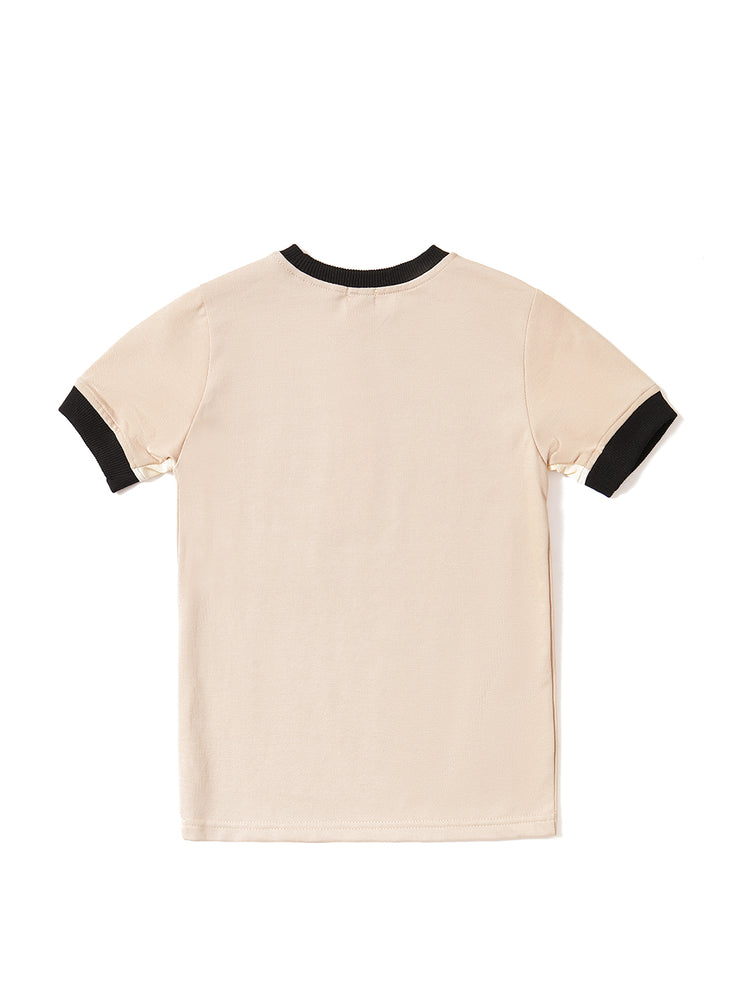 Combo Short Sleeve Polo Top - Beige