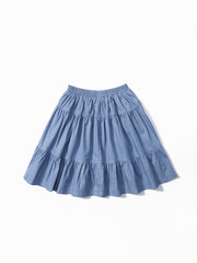 Soft Denim Side Buttons Skirt - Blue