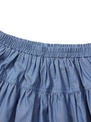 Soft Denim Side Buttons Skirt - Blue