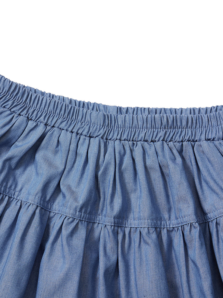 Soft Denim Side Buttons Skirt - Blue