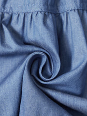 Soft Denim Side Buttons Skirt - Blue