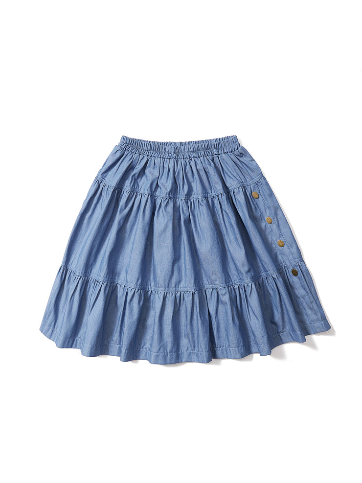 Soft Denim Side Buttons Skirt - Blue