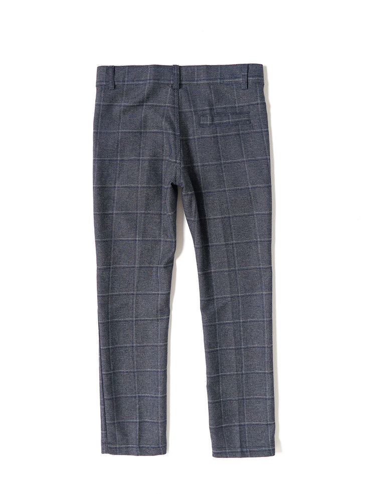 Plaid Pleats Long Pants - Blue
