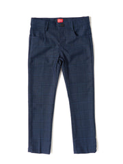 Plaid Pleats Long Pants - Deep Blue