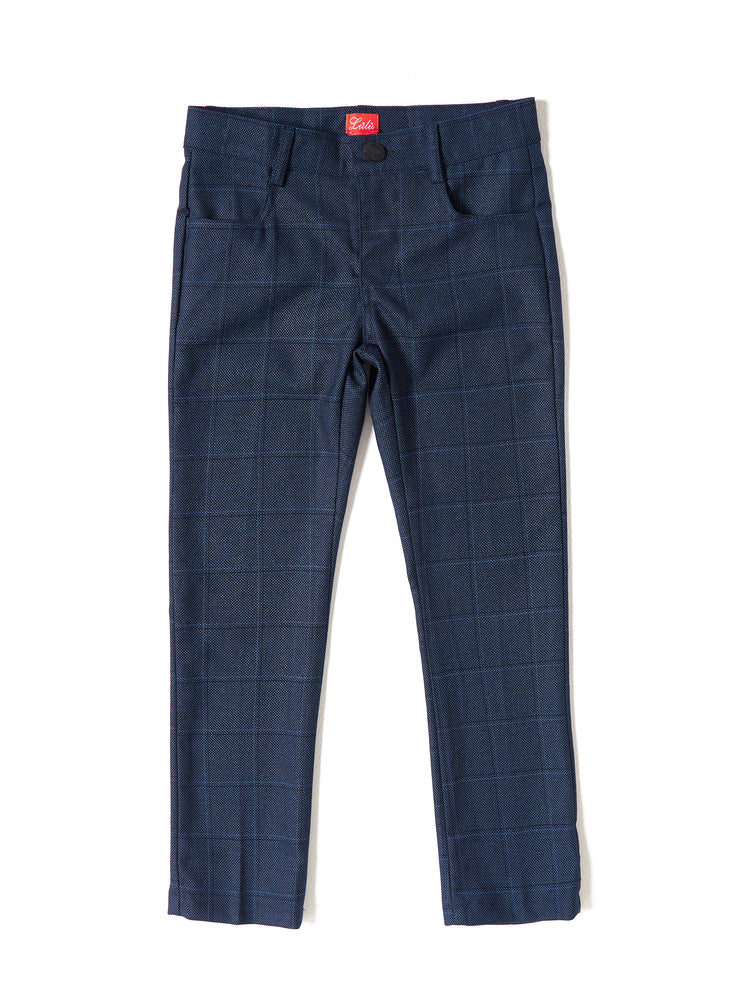 Plaid Pleats Long Pants - Deep Blue