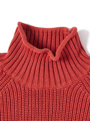 Solid Curled Mock Neck Sweater - Rust
