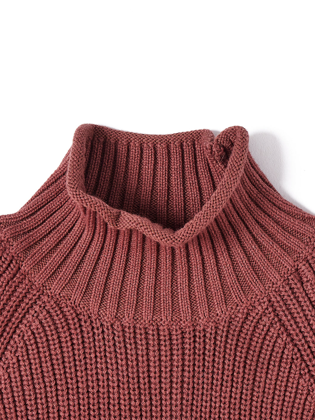 Solid Curled Mock Neck Sweater - Rust Brown