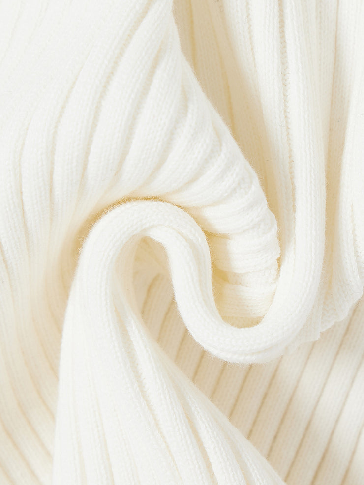 Solid Turtleneck Basic Sweater - Cream White
