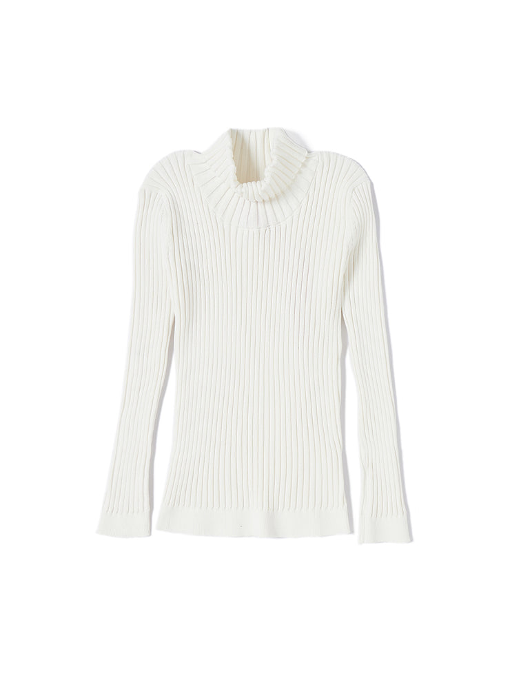 Solid Turtleneck Basic Sweater - Cream White