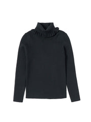 Solid Turtleneck Ruffle Sweater - Black