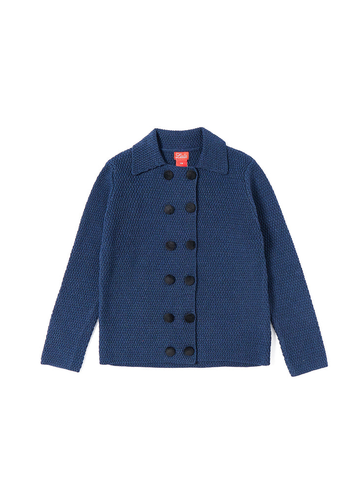 Jacket Double-Breasted Collar Sweater - Navy Mix